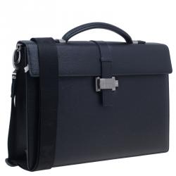Pre Owned Montblanc Black Leather Westside Single Gusset Briefcase