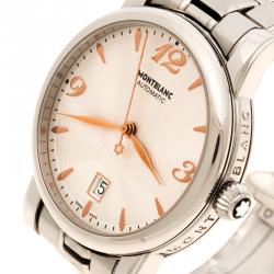 Pre Owned Mont Blanc White Stainless Steel Automatic 7190 Men's Wrist Watch 39 mm