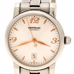 Pre Owned Mont Blanc White Stainless Steel Automatic 7190 Men's Wrist Watch 39 mm