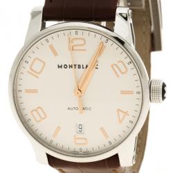 Pre Owned Mont Blanc White Stainless Steel Timewalker Men's Wristwatch 39 mm