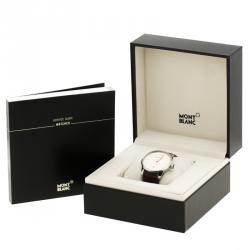 Pre Owned Mont Blanc White Stainless Steel Timewalker Men's Wristwatch 39 mm