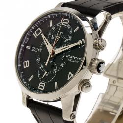 Pre Owned Montblanc Black Stainless Steel Timewalker Twinfly Men's Wristwatch 43MM