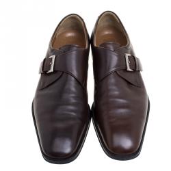 Moreschi Brown Leather Monkstrap Shoes Size 43
