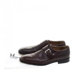 Moreschi Brown Leather Monkstrap Shoes Size 43