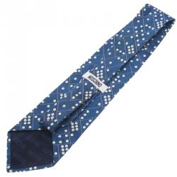 Pre Owned Moschino Blue Domino Print Silk Tie