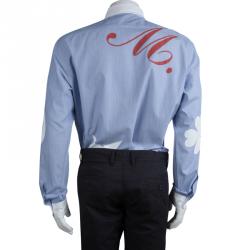 Moschino Blue Striped Cotton Printed Long Sleeve Button Front Shirt XL