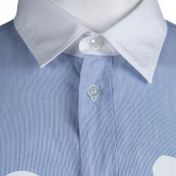 Moschino Blue Striped Cotton Printed Long Sleeve Button Front Shirt XL