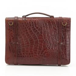 Mulberry Brown Croc Embossed Leather Business Briefcase