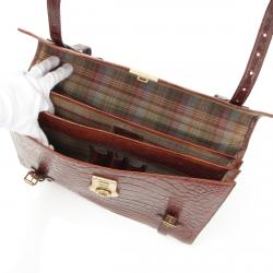 Mulberry Brown Croc Embossed Leather Business Briefcase