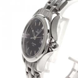 Pre Owned Omega Navy Blue Stainless Steel Seamaster Men's Wristwatch 35MM