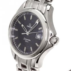 Pre Owned Omega Navy Blue Stainless Steel Seamaster Men's Wristwatch 35MM