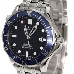 Pre Owned Omega Navy Blue Stainless Steel Seamaster Men's Wristwatch 41MM