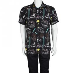 مملوكة مسبقًا قميص بول أند جو أسود مطبوع بأكمام قصيرة XL