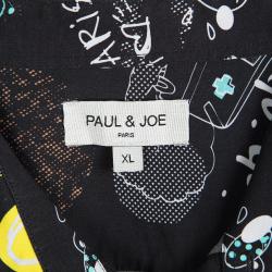 مملوكة مسبقًا قميص بول أند جو أسود مطبوع بأكمام قصيرة XL