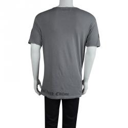 Pre Owned Philipp Plein Grey Skull Print Embellished T-Shirt L