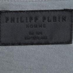 Pre Owned Philipp Plein Grey Skull Print Embellished T-Shirt L