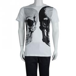 Pre Owned Philipp Plein White Skull Print Embellished Cotton T-Shirt L