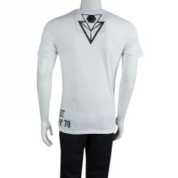 Pre Owned Philipp Plein White Skull Print Embellished Cotton T-Shirt L