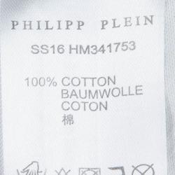 Pre Owned Philipp Plein White Skull Print Embellished Cotton T-Shirt L