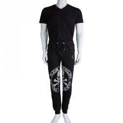 Philipp Plein Black Skull Print Embellished Jogger Pants L