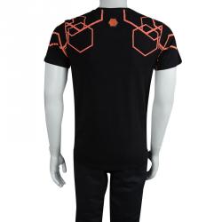 Pre Owned Philipp Plein Black Orange Contrast Skull Print T-Shirt M