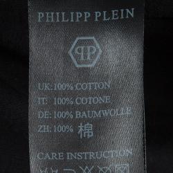 Pre Owned Philipp Plein Black Orange Contrast Skull Print T-Shirt M