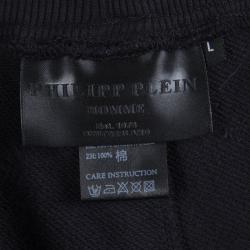 Pre Owned Philipp Plein Black Skull Print Embellished Jogger Pants L