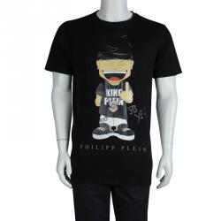 Pre Owned Philipp Plein Black King Plein Printed Crew Neck T-Shirt L