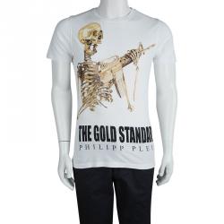 Pre Owned Philipp Plein White The Gold Standard Embellished Cotton T-Shirt L
