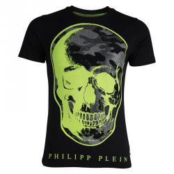 Philipp Plein Black Contrast Skull Print Embellished Crew Neck T-Shirt L