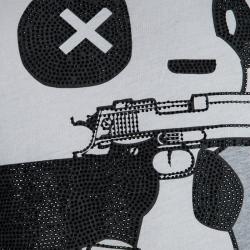 Pre Owned Philipp Plein Grey Embellished Terrorist Panda Print T-Shirt L