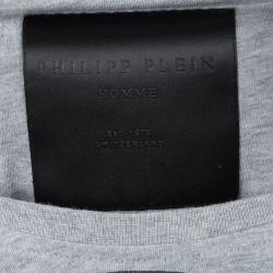 Pre Owned Philipp Plein Grey Embellished Terrorist Panda Print T-Shirt L