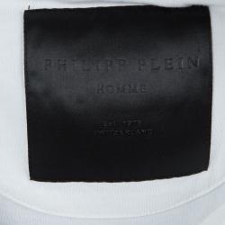Pre Owned Philipp Plein White Embellished Cash Print Crew Neck T-Shirt L