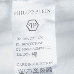 Pre Owned Philipp Plein White Embellished Skull Print Crew Neck T-Shirt L