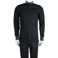 Pre Owned Philipp Plein Black Metal Studded Long Sleeve Button Front Cotton Shirt M