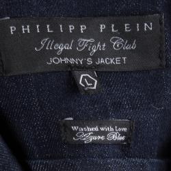 Pre Owned Philipp Plein Indigo Distressed Denim Embellished Skull Motif Johnny's Jacket L