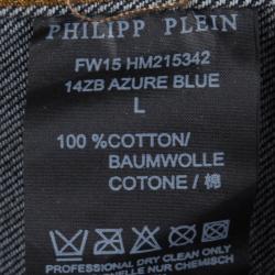 Pre Owned Philipp Plein Indigo Distressed Denim Embellished Skull Motif Johnny's Jacket L