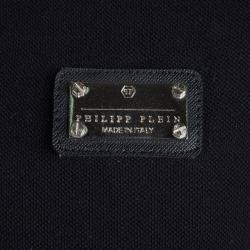 Pre Owned Philipp Plein Black Embellished Skull Motif Polo T-Shirt L