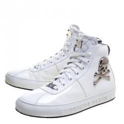 Philipp Plein White Leather Flight High Top Sneakers Size 43