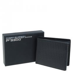 Pre Owned Porsche Design Black Logo Embossed Leather Bi-fold Wallet