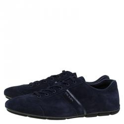 Pre Owned Prada Navy Blue Suede Sneakers Size 44.5