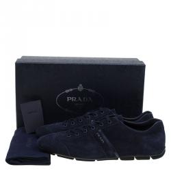 Pre Owned Prada Navy Blue Suede Sneakers Size 44.5