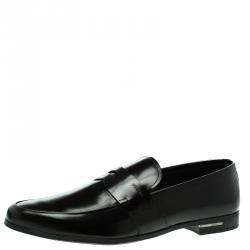 Pre Owned Prada Black Leather Penny Loafers Size 45.5