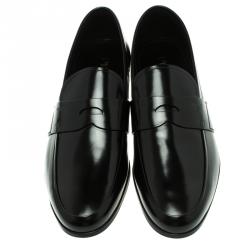 Pre Owned Prada Black Leather Penny Loafers Size 45.5