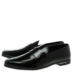 Pre Owned Prada Black Leather Penny Loafers Size 45.5