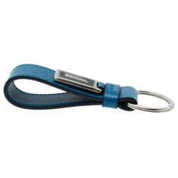 Pre Owned Prada Blue Saffiano Leather Logo Strap Key Chain 