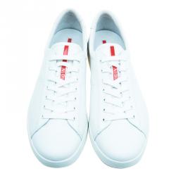 Pre Owned Prada Sport White Leather Lace Up Platform Sneakers Size 45
