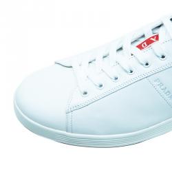 Pre Owned Prada Sport White Leather Lace Up Platform Sneakers Size 45