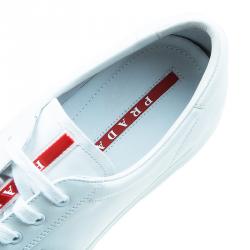 Pre Owned Prada Sport White Leather Lace Up Platform Sneakers Size 45