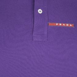 Prada Sport Purple Honeycomb Knit Striped Trim Detail Polo T-Shirt M
